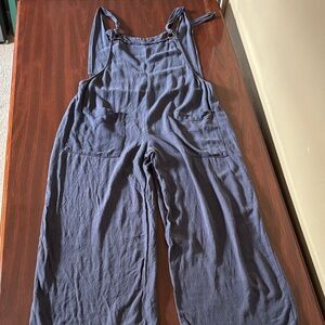 Natural Life Blue Linen Blend Wide Leg Overalls - Size Small